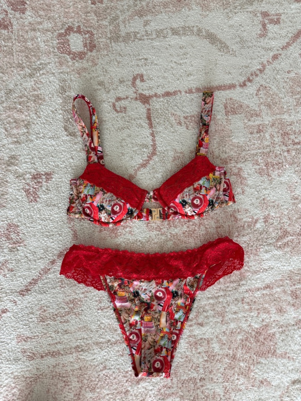 Strawberry Milk Mob Red Floral Lace Bikini Set - Picture 3 of 4